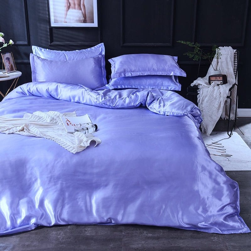 Blu lavande type satin - Drap Fodera / Copripiumino / 2 taies d'oreiller