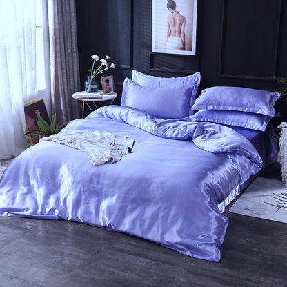 Blu lavande type satin - Drap Fodera / Copripiumino / 2 taies d'oreiller