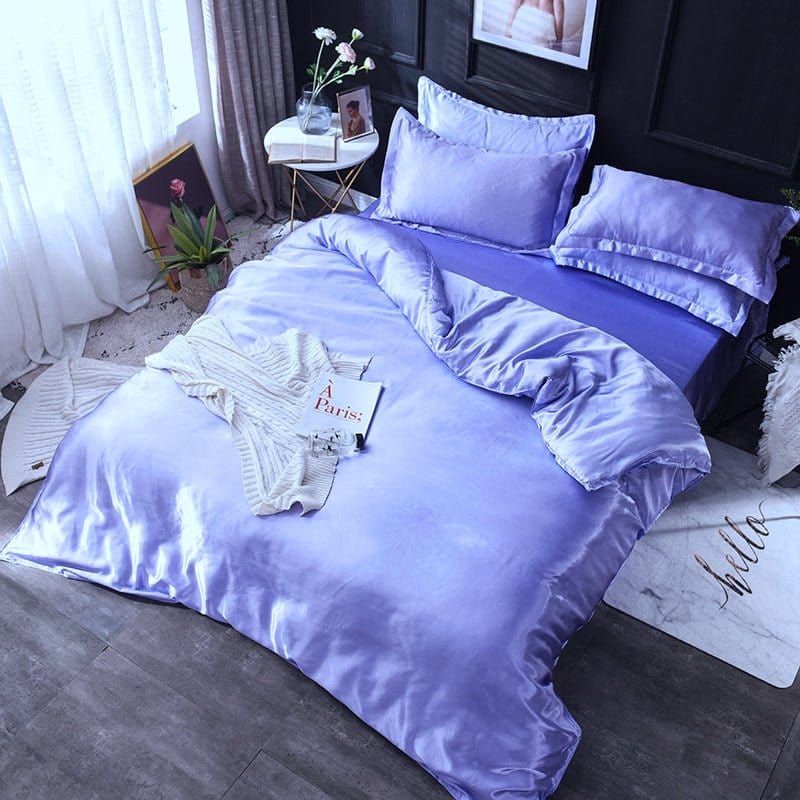Blu lavande type satin - Drap Fodera / Copripiumino / 2 taies d'oreiller
