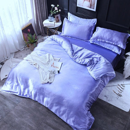 Blu lavande type satin - Drap Fodera / Copripiumino / 2 taies d'oreiller