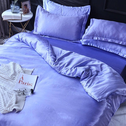 Blu lavande type satin - Drap Fodera / Copripiumino / 2 taies d'oreiller