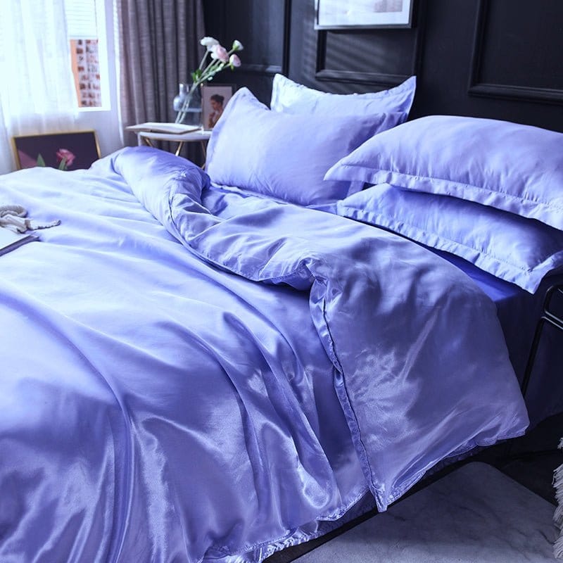 Blu lavande type satin - Drap Fodera / Copripiumino / 2 taies d'oreiller