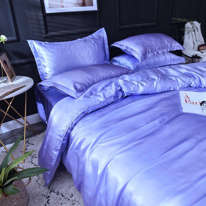 Blu lavande type satin - Drap Fodera / Copripiumino / 2 taies d'oreiller