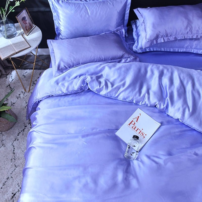 Blu lavande type satin - Drap Fodera / Copripiumino / 2 taies d'oreiller