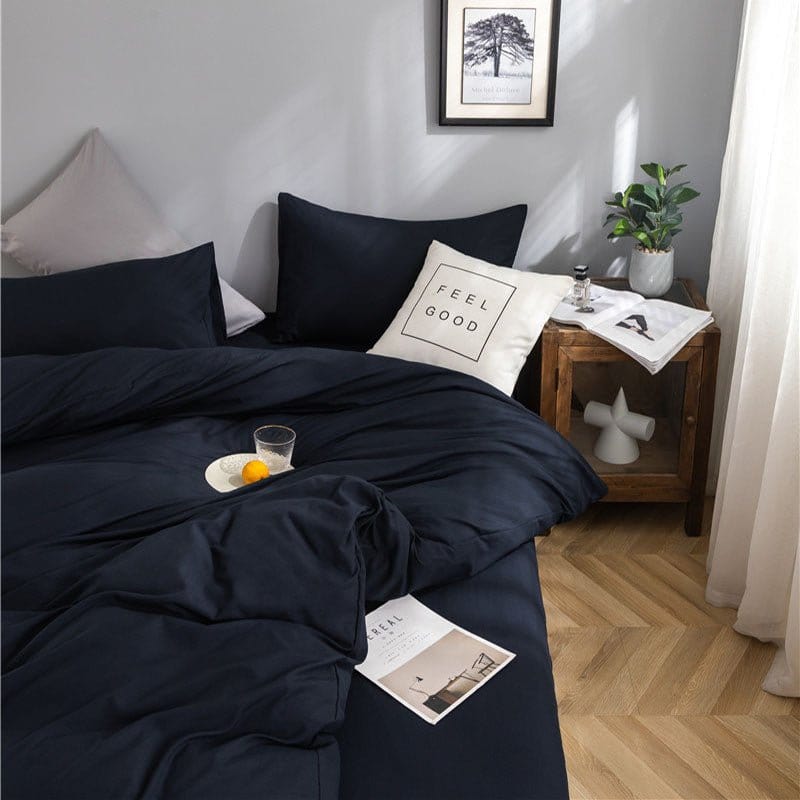 Blu marine - Drap Fodera / Copripiumino / 2 taies d'oreiller