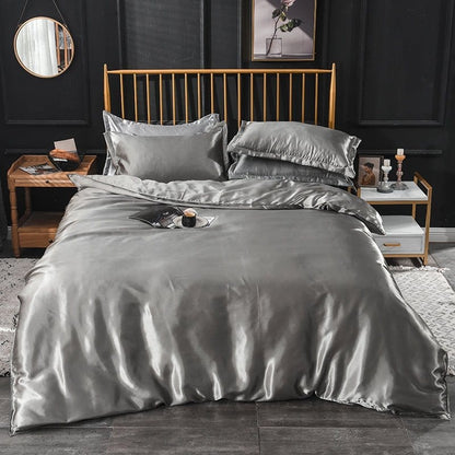 Grigio type satin - Drap Fodera / Copripiumino / 2 taies d'oreiller