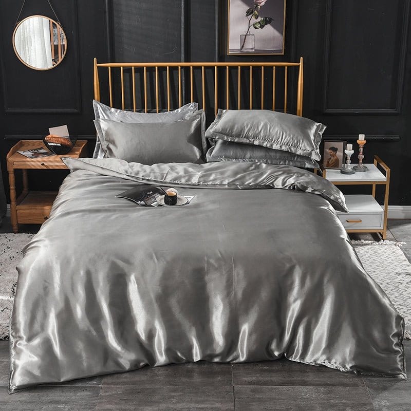 Grigio type satin - Drap Fodera / Copripiumino / 2 taies d'oreiller