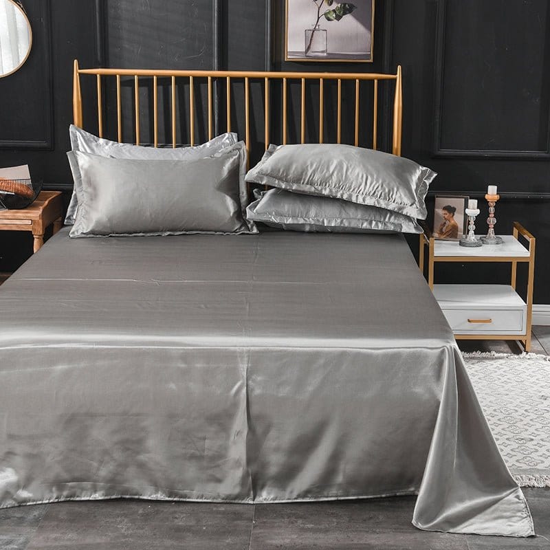 Grigio type satin - Drap Fodera / Copripiumino / 2 taies d'oreiller