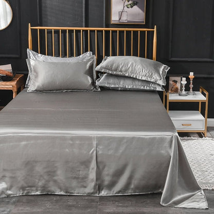 Grigio type satin - Drap Fodera / Copripiumino / 2 taies d'oreiller