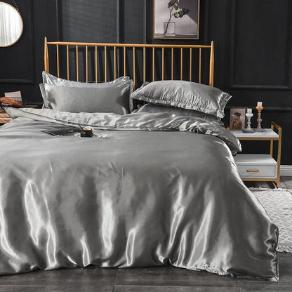 Grigio type satin - Drap Fodera / Copripiumino / 2 taies d'oreiller
