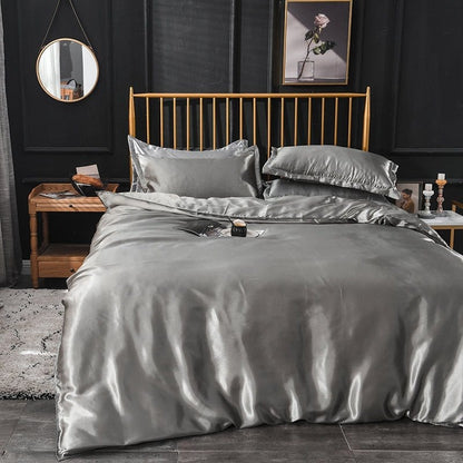 Grigio type satin - Drap Fodera / Copripiumino / 2 taies d'oreiller