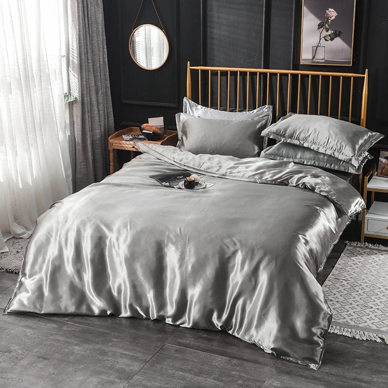 Grigio type satin - Drap Fodera / Copripiumino / 2 taies d'oreiller