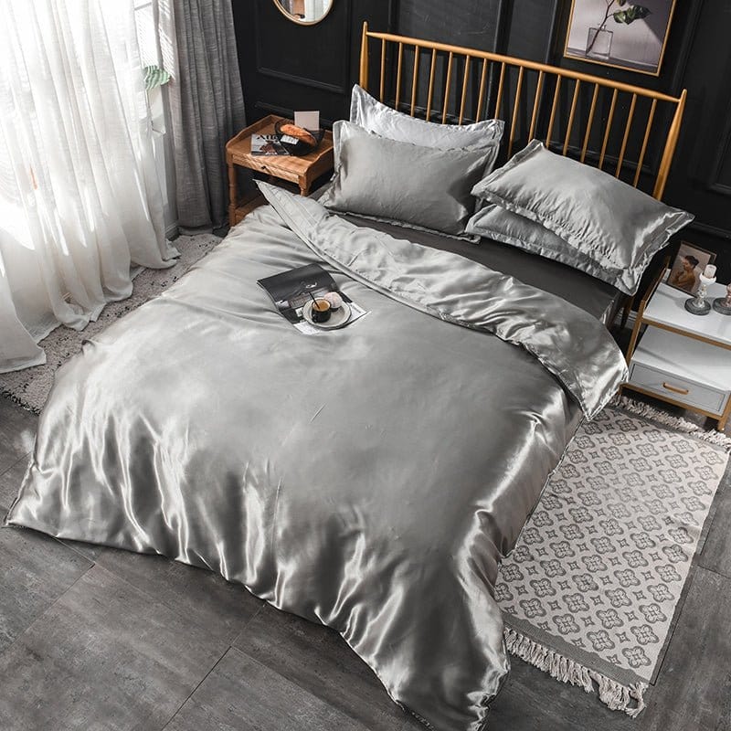 Grigio type satin - Drap Fodera / Copripiumino / 2 taies d'oreiller