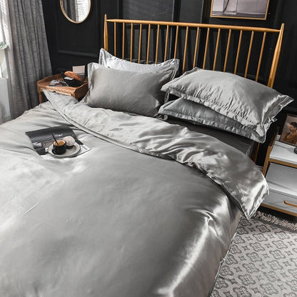 Grigio type satin - Drap Fodera / Copripiumino / 2 taies d'oreiller