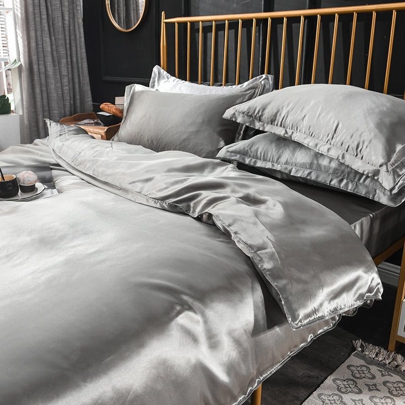 Grigio type satin - Drap Fodera / Copripiumino / 2 taies d'oreiller