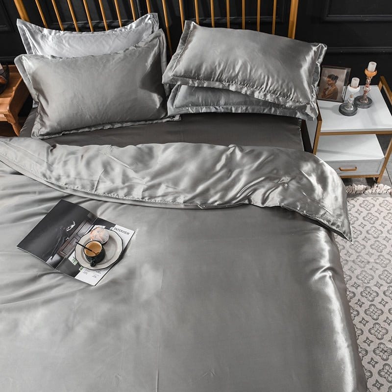 Grigio type satin - Drap Fodera / Copripiumino / 2 taies d'oreiller