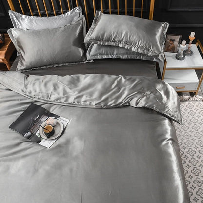 Grigio type satin - Drap Fodera / Copripiumino / 2 taies d'oreiller