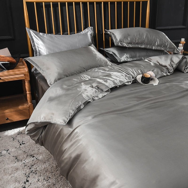 Grigio type satin - Drap Fodera / Copripiumino / 2 taies d'oreiller