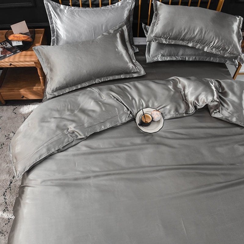 Grigio type satin - Drap Fodera / Copripiumino / 2 taies d'oreiller