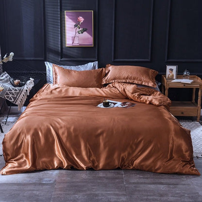 Marrone type satin - Drap Fodera / Copripiumino / 2 taies d'oreiller