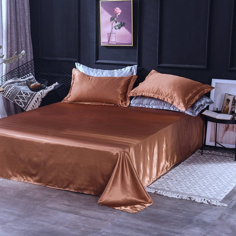 Marrone type satin - Drap Fodera / Copripiumino / 2 taies d'oreiller