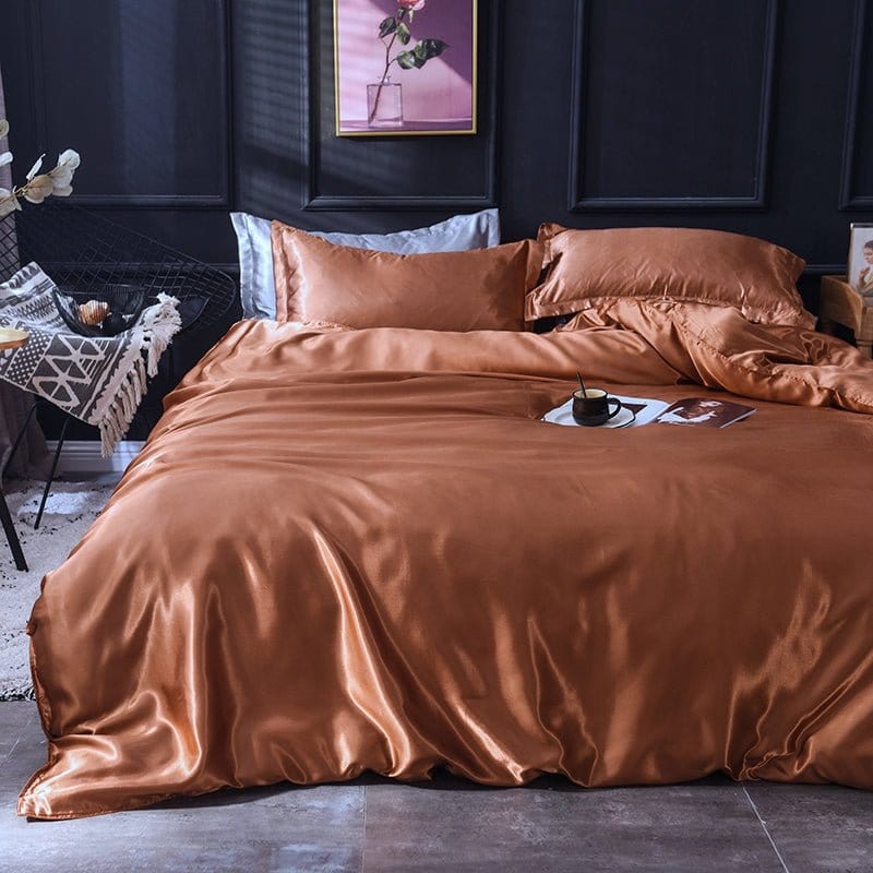 Marrone type satin - Drap Fodera / Copripiumino / 2 taies d'oreiller