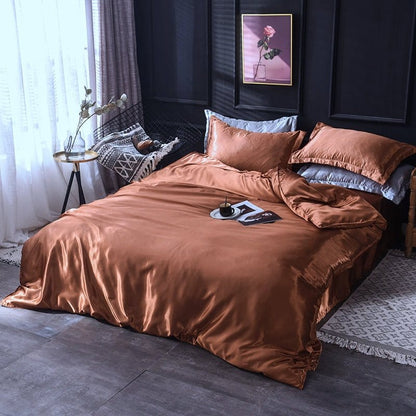 Marrone type satin - Drap Fodera / Copripiumino / 2 taies d'oreiller