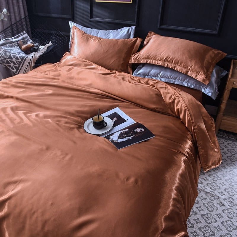 Marrone type satin - Drap Fodera / Copripiumino / 2 taies d'oreiller