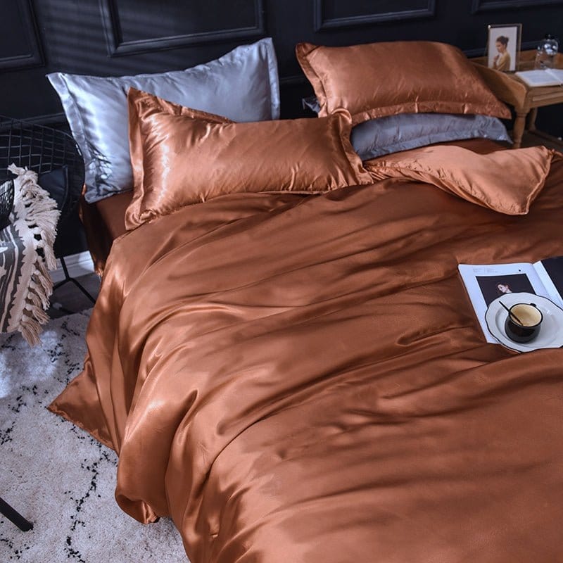 Marrone type satin - Drap Fodera / Copripiumino / 2 taies d'oreiller