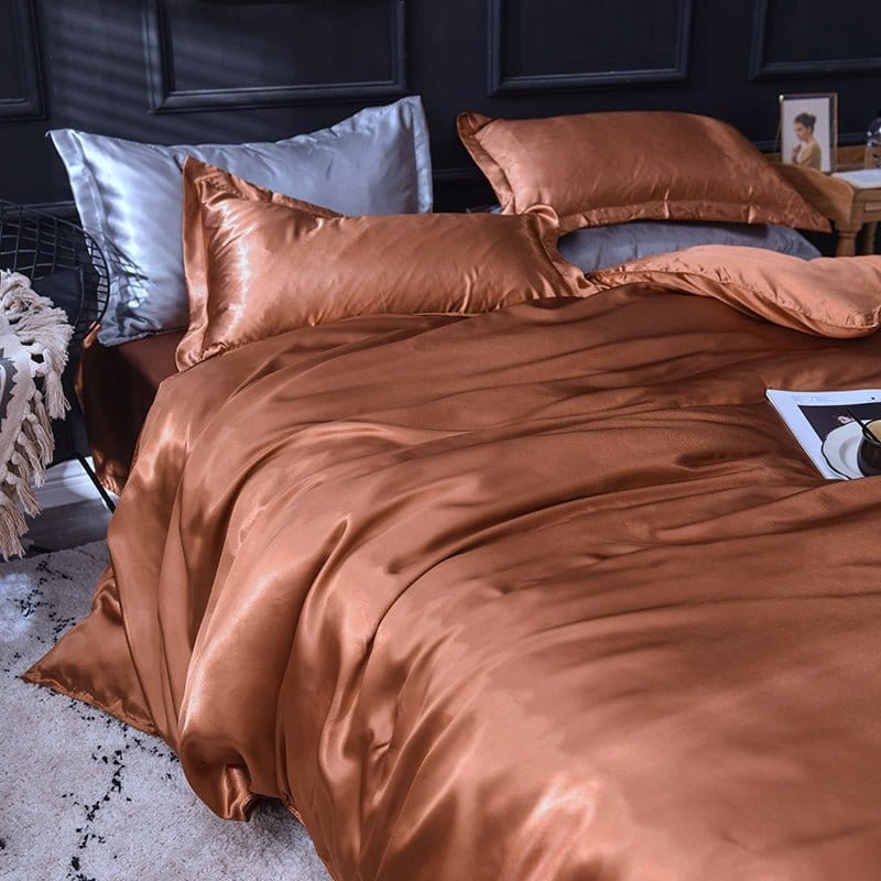 Marrone type satin - Drap Fodera / Copripiumino / 2 taies d'oreiller