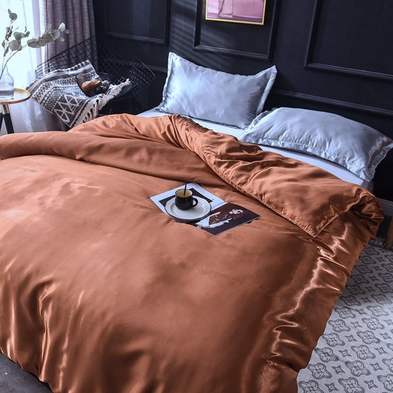 Marrone type satin - Drap Fodera / Copripiumino / 2 taies d'oreiller