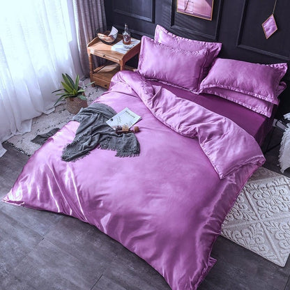 Mauve type satin - Drap Fodera / Copripiumino / 2 taies d'oreiller