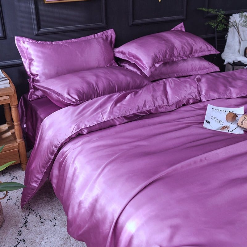 Mauve type satin - Drap Fodera / Copripiumino / 2 taies d'oreiller