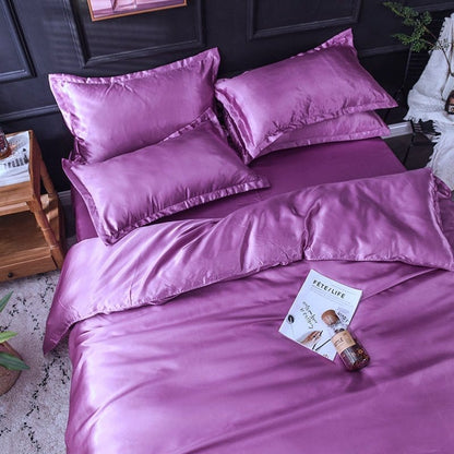 Mauve type satin - Drap Fodera / Copripiumino / 2 taies d'oreiller