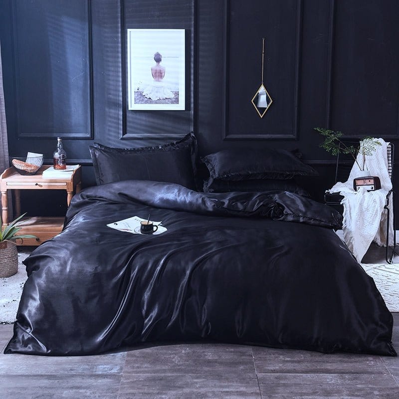 Nero type satin - Drap Fodera / Copripiumino / 2 taies d'oreiller
