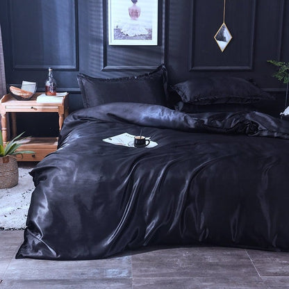 Nero type satin - Drap Fodera / Copripiumino / 2 taies d'oreiller