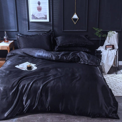 Nero type satin - Drap Fodera / Copripiumino / 2 taies d'oreiller