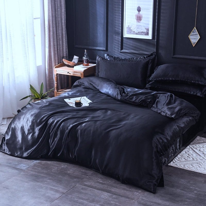 Nero type satin - Drap Fodera / Copripiumino / 2 taies d'oreiller