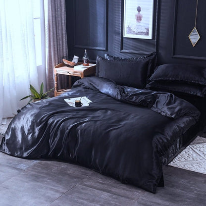 Nero type satin - Drap Fodera / Copripiumino / 2 taies d'oreiller