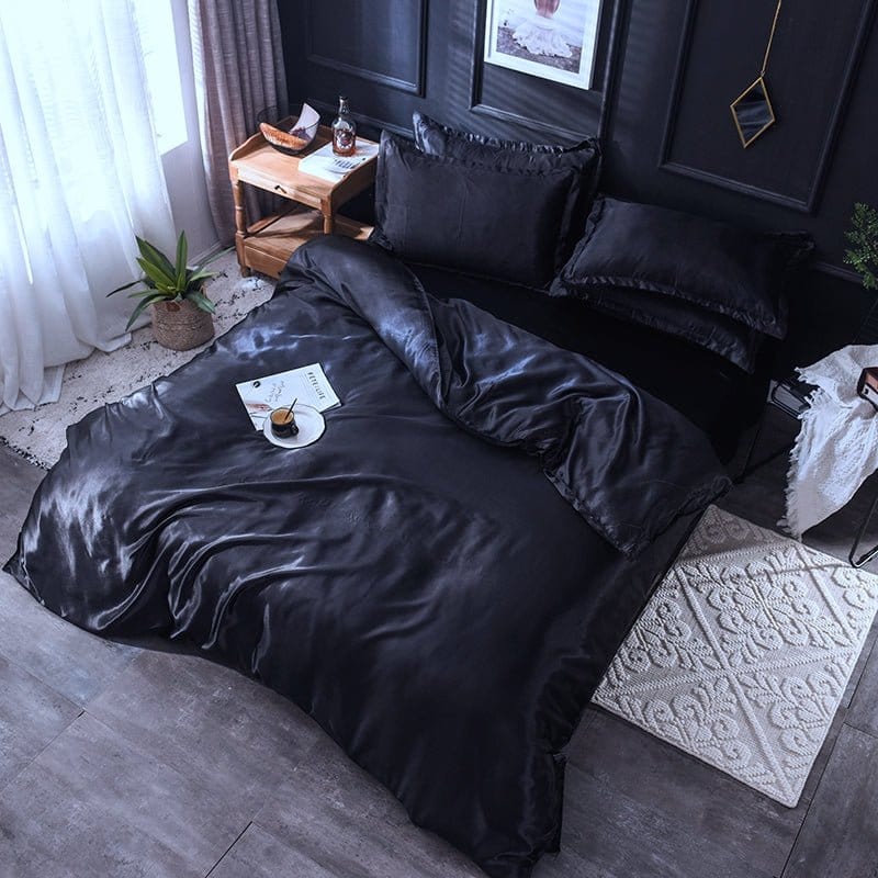 Nero type satin - Drap Fodera / Copripiumino / 2 taies d'oreiller
