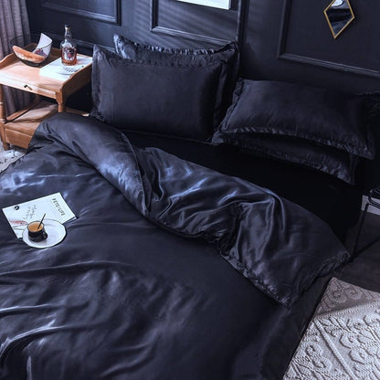 Nero type satin - Drap Fodera / Copripiumino / 2 taies d'oreiller
