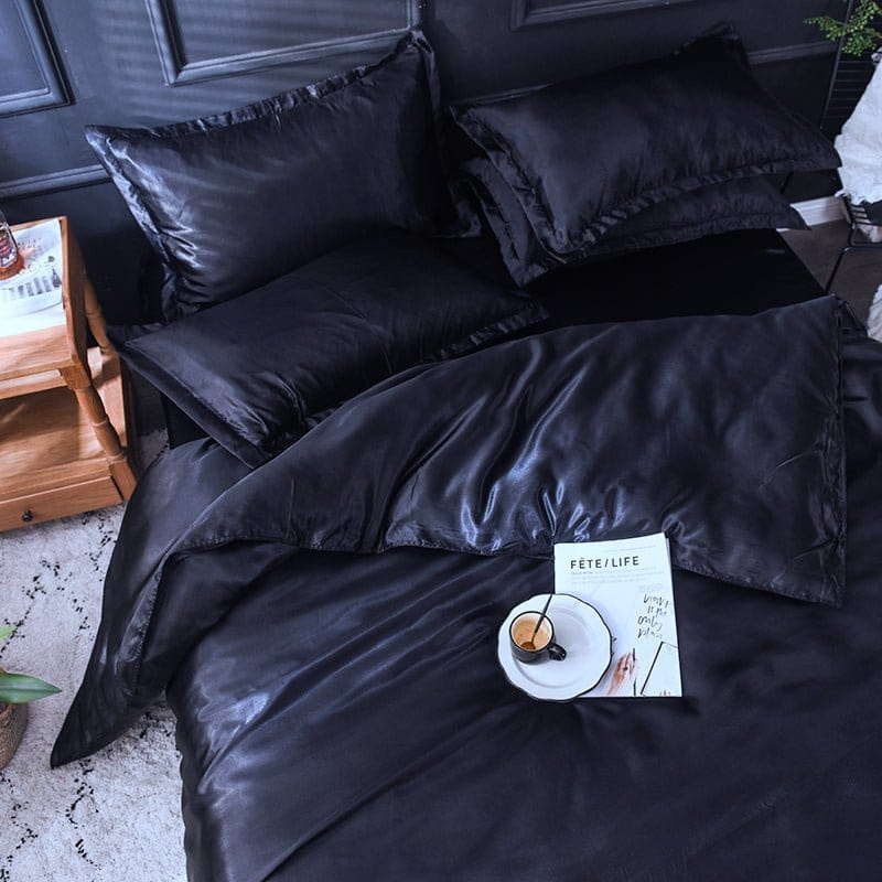 Nero type satin - Drap Fodera / Copripiumino / 2 taies d'oreiller