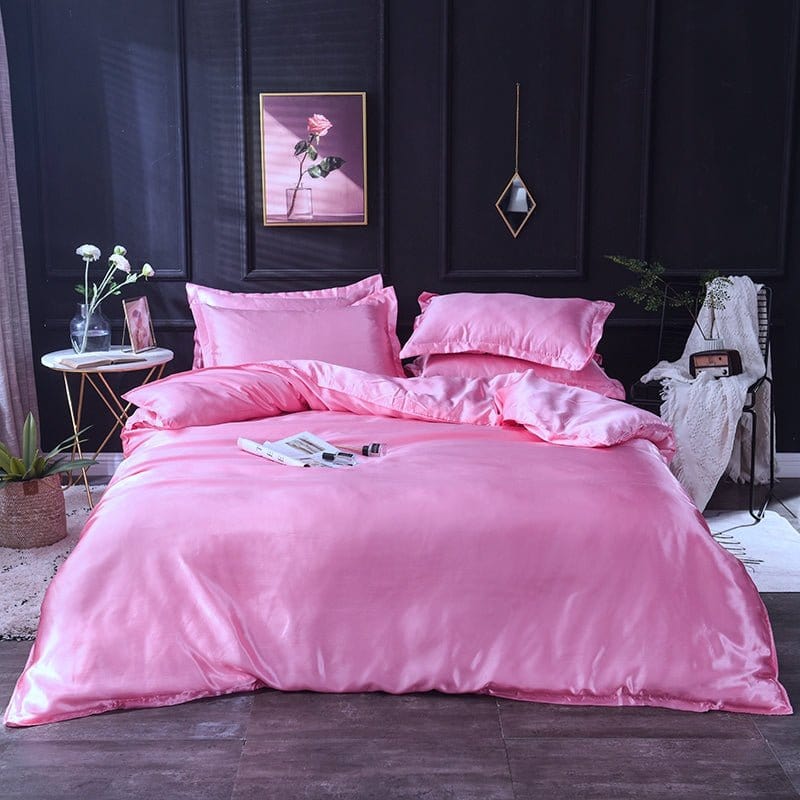Rosa bonbon type satin - Drap Fodera / Copripiumino / 2 taies d'oreiller