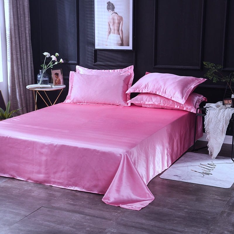 Rosa bonbon type satin - Drap Fodera / Copripiumino / 2 taies d'oreiller