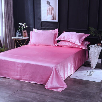 Rosa bonbon type satin - Drap Fodera / Copripiumino / 2 taies d'oreiller