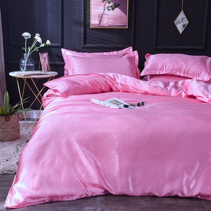 Rosa bonbon type satin - Drap Fodera / Copripiumino / 2 taies d'oreiller