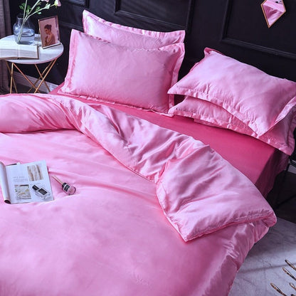 Rosa bonbon type satin - Drap Fodera / Copripiumino / 2 taies d'oreiller