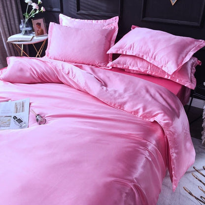 Rosa bonbon type satin - Drap Fodera / Copripiumino / 2 taies d'oreiller