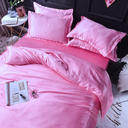Rosa bonbon type satin - Drap Fodera / Copripiumino / 2 taies d'oreiller