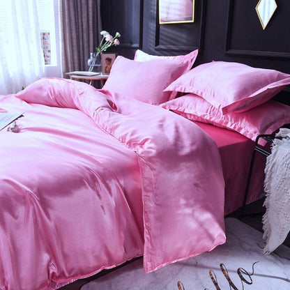 Rosa bonbon type satin - Drap Fodera / Copripiumino / 2 taies d'oreiller